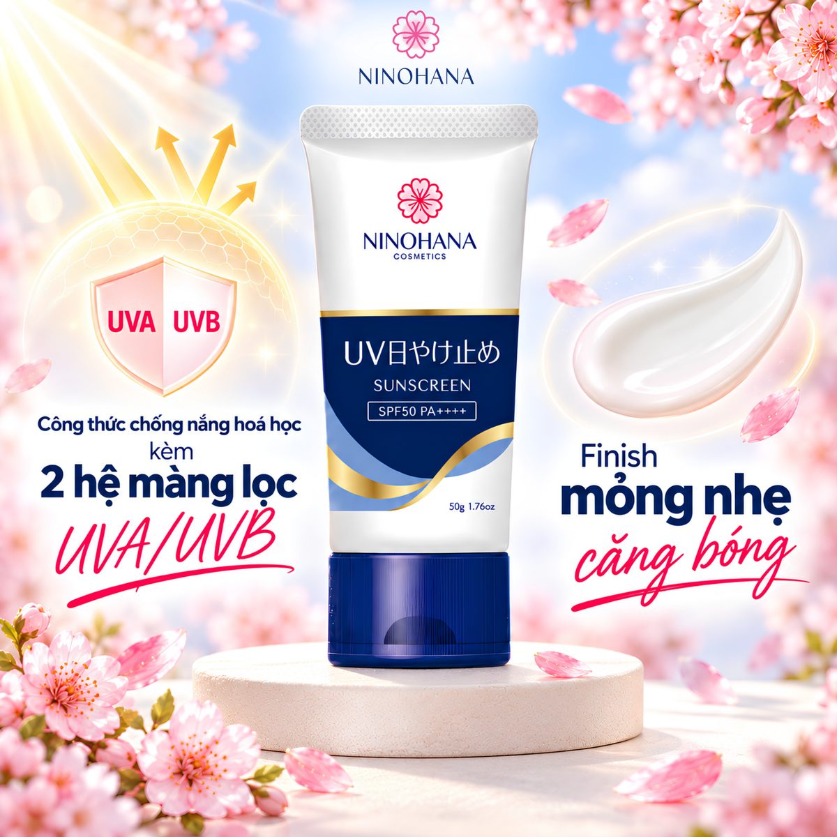 Kem chống nắng Ninohana với 2 hệ màng lọc UVA/UVB