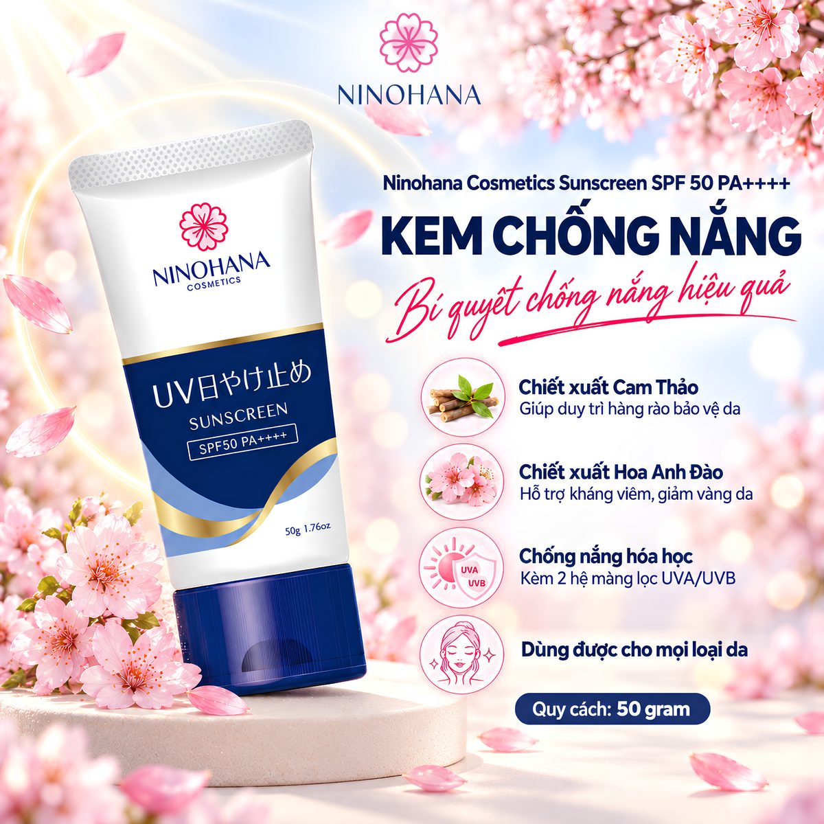 Các thành phần chính của kem chống nắng Ninohana